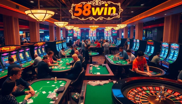 Exciting gambling atmosphere at a casino showcasing the essence of gameplay at 58win com.