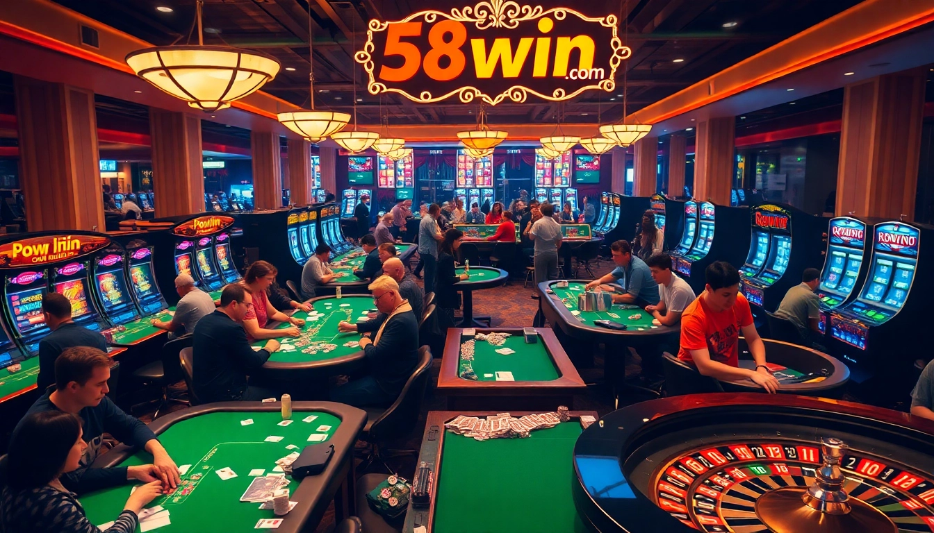 Exciting gambling atmosphere at a casino showcasing the essence of gameplay at 58win com.