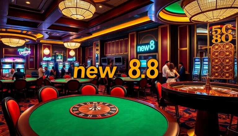Experience the thrill of new 88 roulette action at a vibrant casino with players and gaming tables.