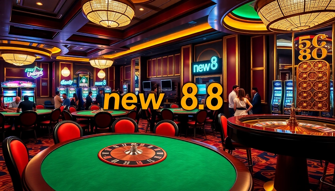 Experience the thrill of new 88 roulette action at a vibrant casino with players and gaming tables.