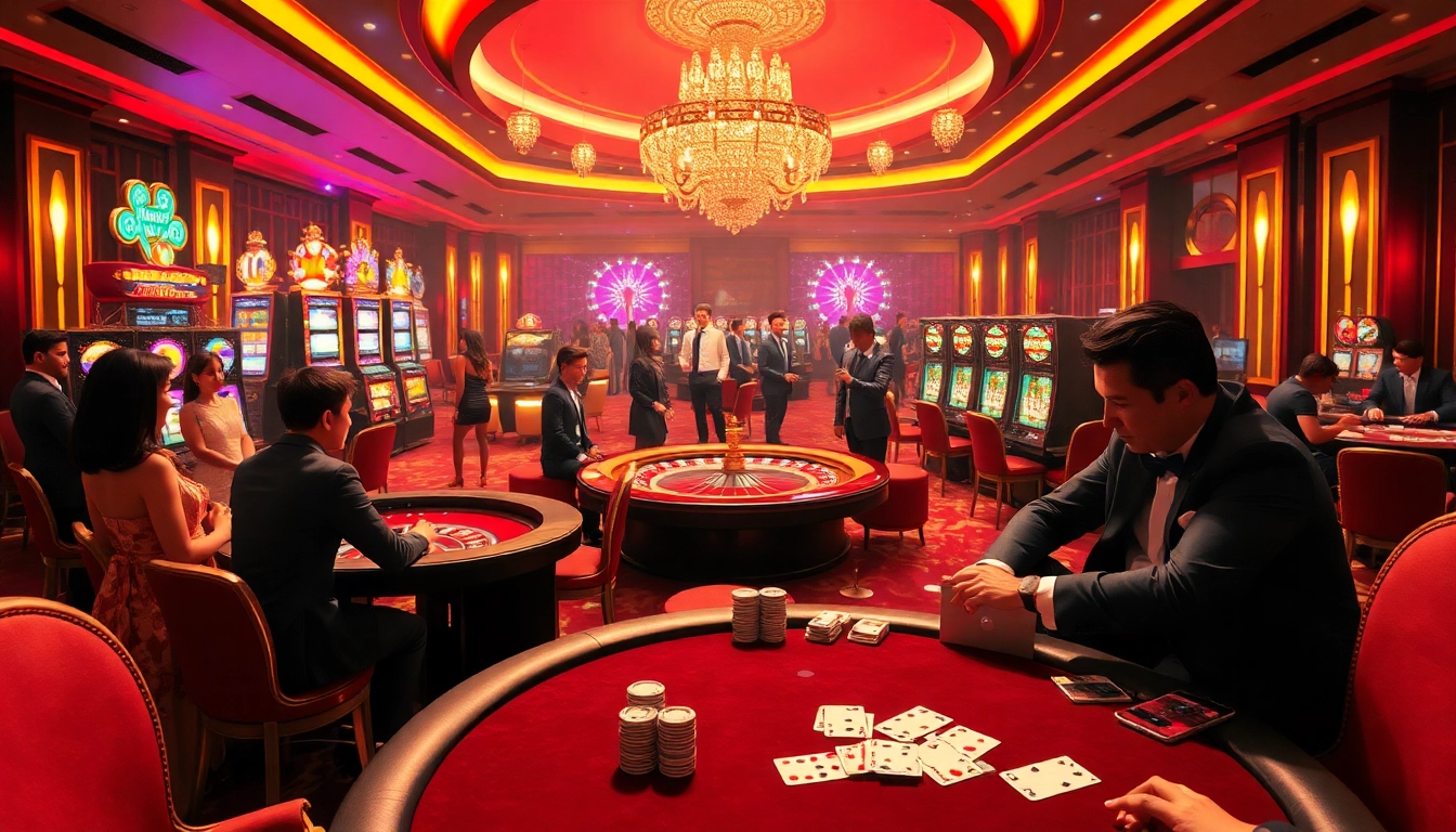 Explore the exciting atmosphere of Trang Chủ 32win featuring thrilling roulette and vibrant slot machines.